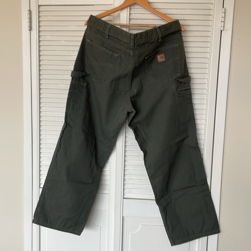 Carhartt loose fit green washed duck canvas work pants, 38 X 30 - Picture 7 of 9
